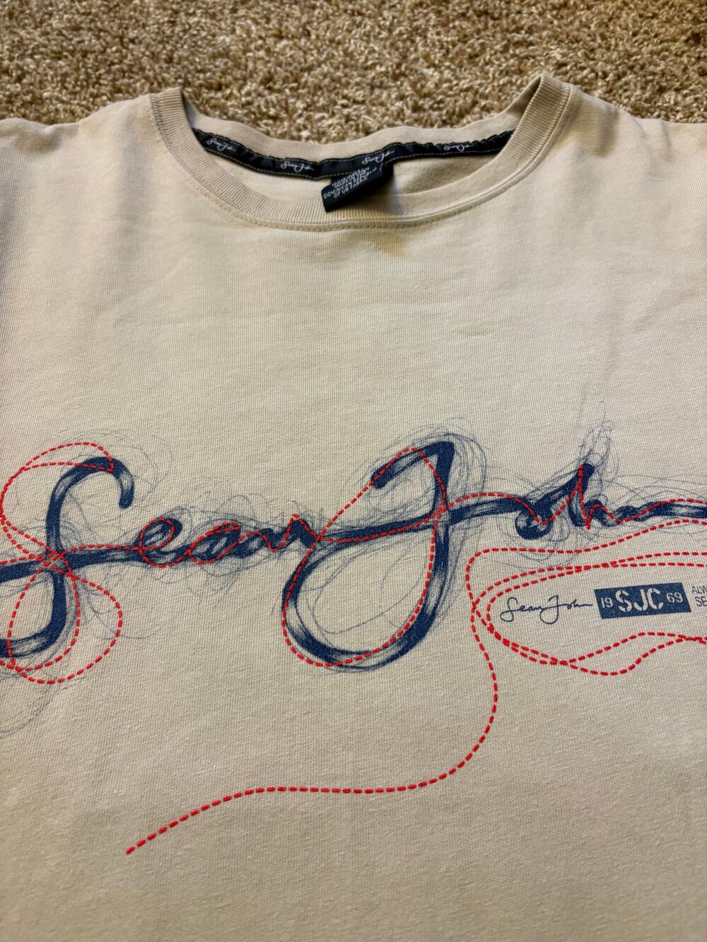 Vintage Sean John Logo Graphic T Shirt Mens Size XL Beige Y2K
